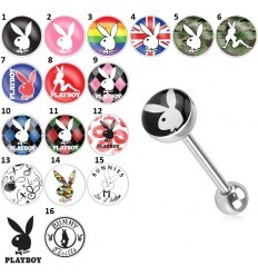 Tungepiercing med Playboy-logo