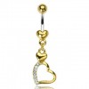 Gullbelagt navlepiercing med skjevt hjerte