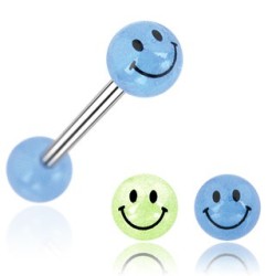 Tungepiercing med smiley face - 1,6 mm 16 mm 5 Blå Kirurgisk stål Plastik | Piercingfabrikken.dk