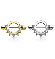 Rund brystpiercing med klar krystallkant