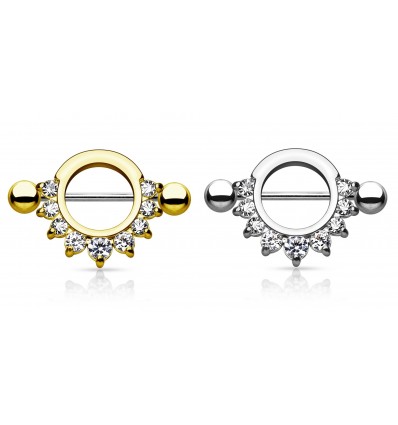 Rund brystpiercing med klar krystallkant