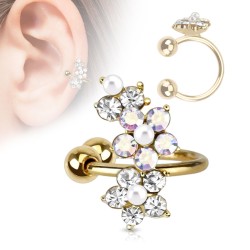 Guldbelagt Earcuff med krystal Blomster - Guldbelagt Stål | Piercingfabrikken.dk