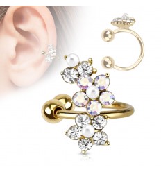 Guldbelagt Earcuff med krystal Blomster