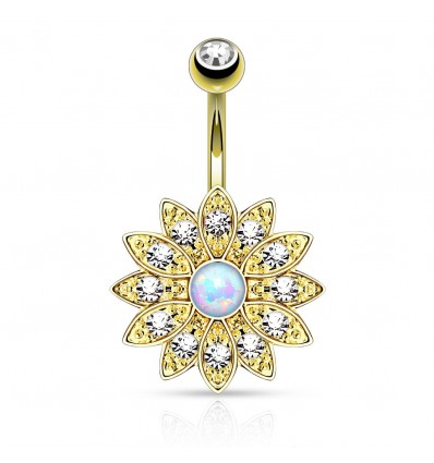 Navlepiercing med krystallblomst og opalstein