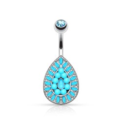 Navlepiercing med Dråbeform og Turkis sten - Turkis - Christina Piercing - Kirurgisk stål 316L - Navlepiercing smykker | Piercingfabrikken.dk