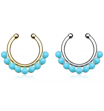 Fake Septum Piercing med 9 turkise steiner