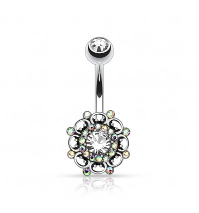 Piercing med navle med enkel vintage blomst