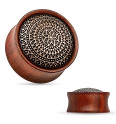 Bruine houten plug met antiek rozenpatroon