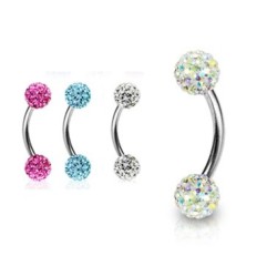 Buet Stav med 2 Krystal Sten - Klar - Daith Piercing - Kirurgisk stål 316L - Smykke type | Piercingfabrikken.dk