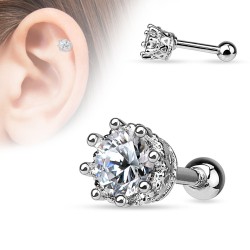 Lige Stav med Krone Sten - Tragus Piercing - Kirurgisk stål 316L - Ørepiercing Smykker | Piercingfabrikken.dk
