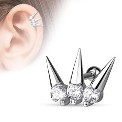 Helix Piercing med 3 Spikes - 1,2 mm 6 mm Kirurgisk stål | Piercingfabrikken.dk