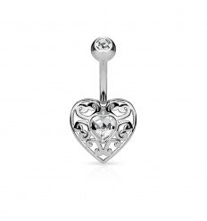 Navlepiercing med vintage hjerte og stein