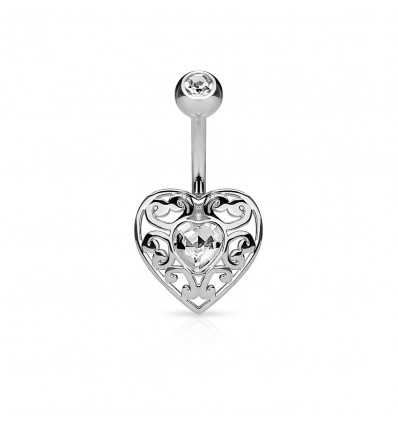 Navlepiercing med vintage hjerte og stein