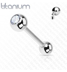 Tungepiercing med klar stein i titan