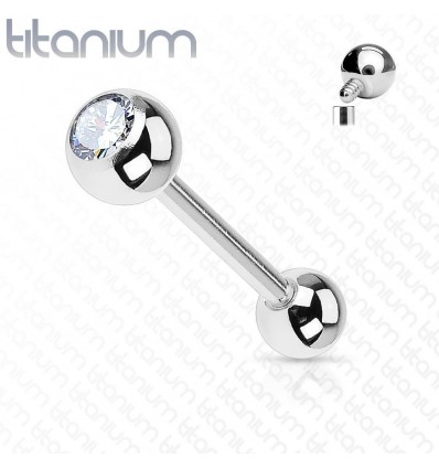 Tungepiercing med klar stein i titan