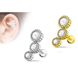Lige Stav med 3 Ovale Sten - 1,2 mm 6 mm Guld Kirurgisk stål | Piercingfabrikken.dk