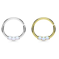 Ring med 3 Opalite Sten, 10 mm i diameter - Guld - Daith Piercing - Kirurgisk stål 316L - Ørepiercing Smykker | Piercingfabrikken.dk