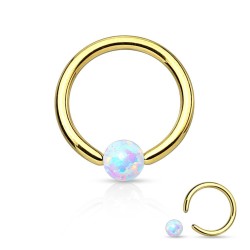 Farvet Ring med Hvid Opalite - Opal Hvid - Daith Piercing - Kirurgisk stål 316L - Ørepiercing Smykker | Piercingfabrikken.dk