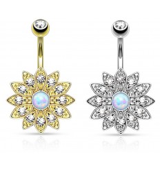 Navlepiercing med krystallblomst og opalstein