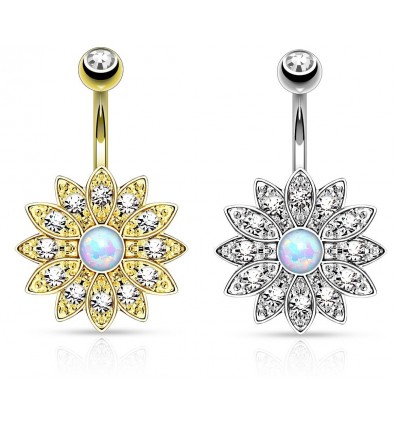 Navlepiercing med krystallblomst og opalstein