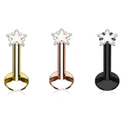 Labret med Klar Krystal Stjerne - Sort - Tragus Piercing - Kirurgisk stål 316L - Ørepiercing Smykker | Piercingfabrikken.dk