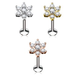 Labret med Flot Blomst - Guld - Tragus Piercing - Kirurgisk stål 316L - Ørepiercing Smykker | Piercingfabrikken.dk