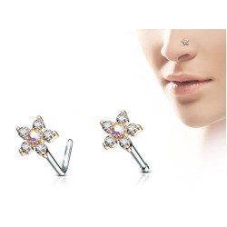 Næsepiercing med Klar Blomst - 0,8 mm Guld Kirurgisk stål Klar L Bar | Piercingfabrikken.dk