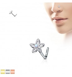 Nesepiercing med Opalitt Flower