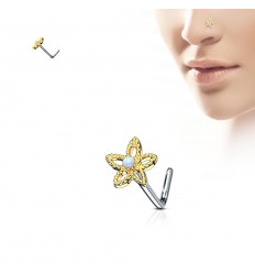 Nesepiercing med Opalitt Flower
