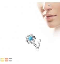 Nesepiercing med turkis blomst