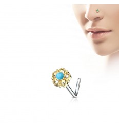 Nesepiercing med turkis blomst