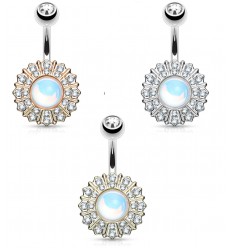 Navlepiercing med Blomst og Klar Opalite