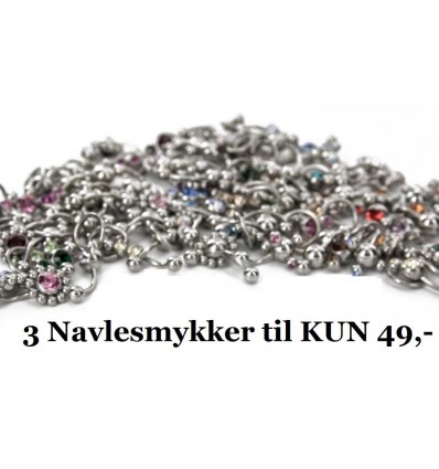 Pakke med 3 navlepiercinger