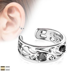 Earcuff med 2 Sten - 10 mm Kirurgisk stål sort Sølv | Piercingfabrikken.dk