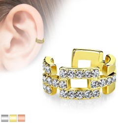 Earcuff med Krystal Firkanter - 10 mm Guld Kirurgisk stål | Piercingfabrikken.dk