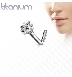 Titanium nesepiercing med firkantet stein