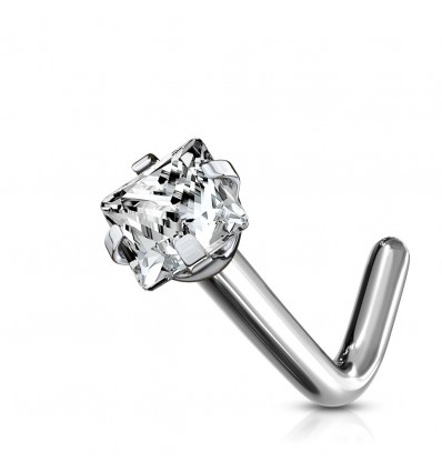 Titanium nesepiercing med firkantet stein