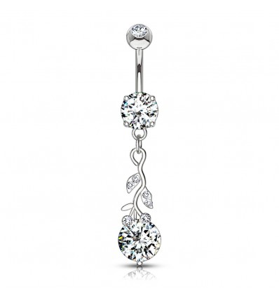 Navlepiercing med blad og rund stein