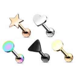 Lige Stav med Form - Sort - Tragus Piercing - Kirurgisk stål 316L - Ørepiercing Smykker | Piercingfabrikken.dk
