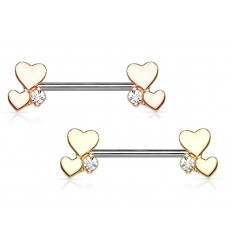 Brystpiercing med 2 hjerter og stein