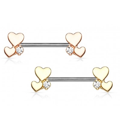 Brystpiercing med 2 hjerter og stein