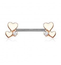 Brystpiercing med 2 hjerter og stein