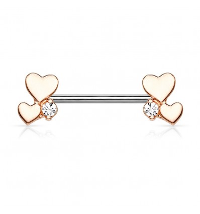 Brystpiercing med 2 hjerter og stein