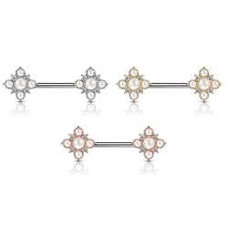 Brystpiercing med Perler og Blomst - 1,6 mm 14 mm Guld Kirurgisk stål | Piercingfabrikken.dk