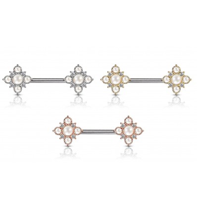 Brystpiercing med perler og blomst