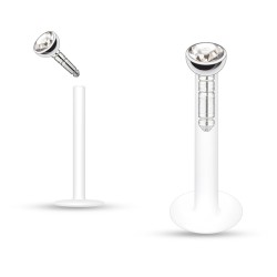 Labret med lille sten - sort - Tragus Piercing - PTFE. - Ørepiercing Smykker | Piercingfabrikken.dk