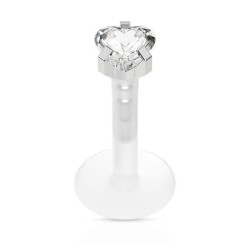 Labret med Hjerte Sten - Klar - Tragus Piercing - PTFE - Ørepiercing Smykker | Piercingfabrikken.dk