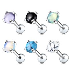 Labret med Semi Ægte Sten - Sort - Tragus Piercing - Kirurgisk stål 316L - Ørepiercing Smykker | Piercingfabrikken.dk