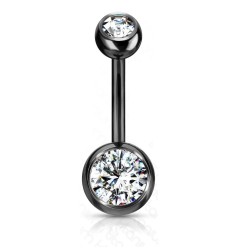 Sort Navlepiercing med sten - Aurora borealis - Christina Piercing - Kirurgisk stål 316L. / PVD black. - Navlepiercing smykker | Piercingfabrikken.dk