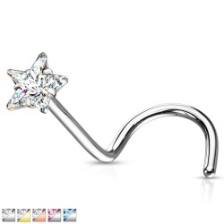 Næseskrue med Stjerne Sten - 0,8 mm 3 Kirurgisk stål Sølv / Lyserød Sten | Piercingfabrikken.dk